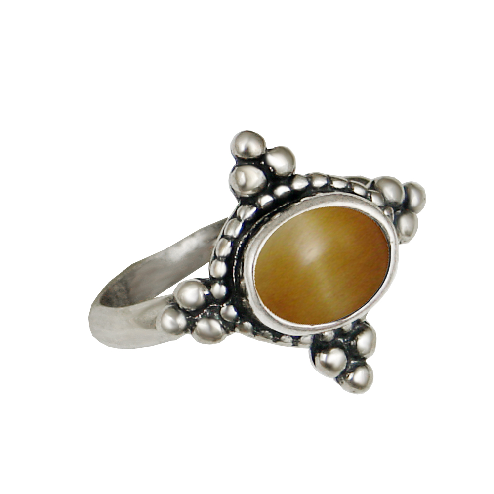 Sterling Silver Gemstone Ring With Honey Tiger Eye Size 5